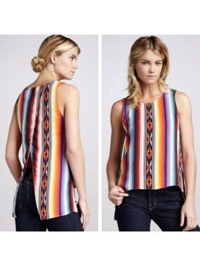 Parker Women's Silk Striped Southwest Sleeveless Top Multi Color Size S